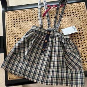 Zara kids Plaid Suspender Skirt with Button Details